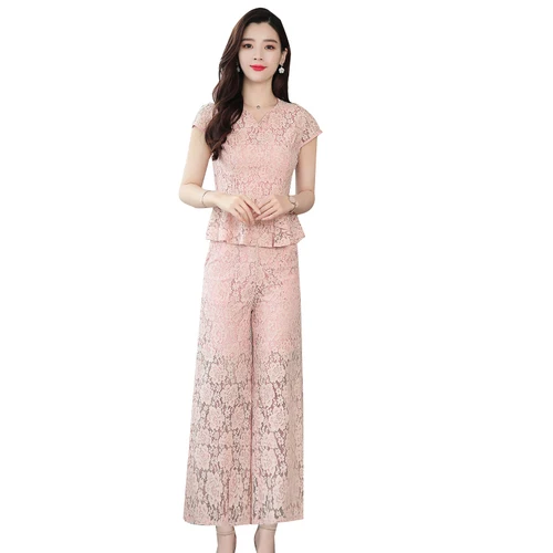 

Fashion Summer 2019 Sexy Lace Two Piece Set V Neck High Waist Loose Women's Sets Pocket Korean Brief 2 Pcs Set