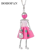 lovely dress doll pendants necklace for girl silver metal necklace long sweater chain charm jewelry women 6 color bijoux collar
