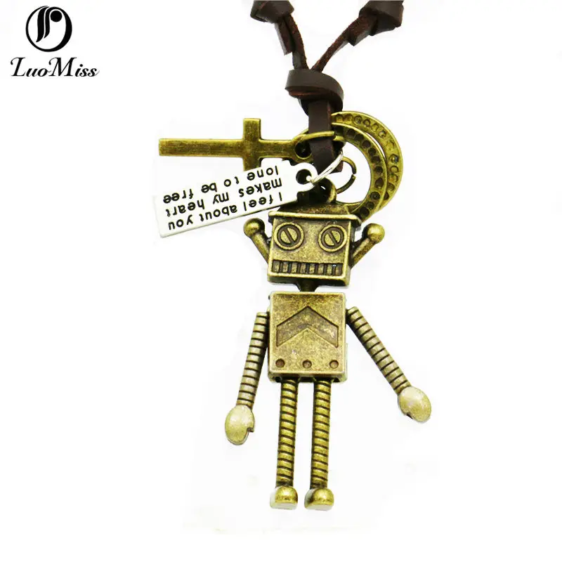 Ожерелье из натуральной кожи с роботом ювелирные изделия для женщин и мужчин