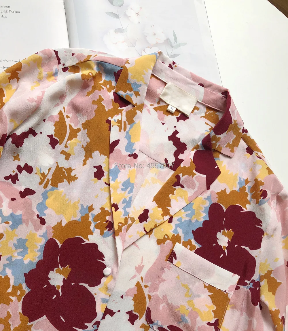Elfbop Silk винтажная рубашка с длинными рукавами и цветочным принтом Топ-2019ss Женская рубашка блузка