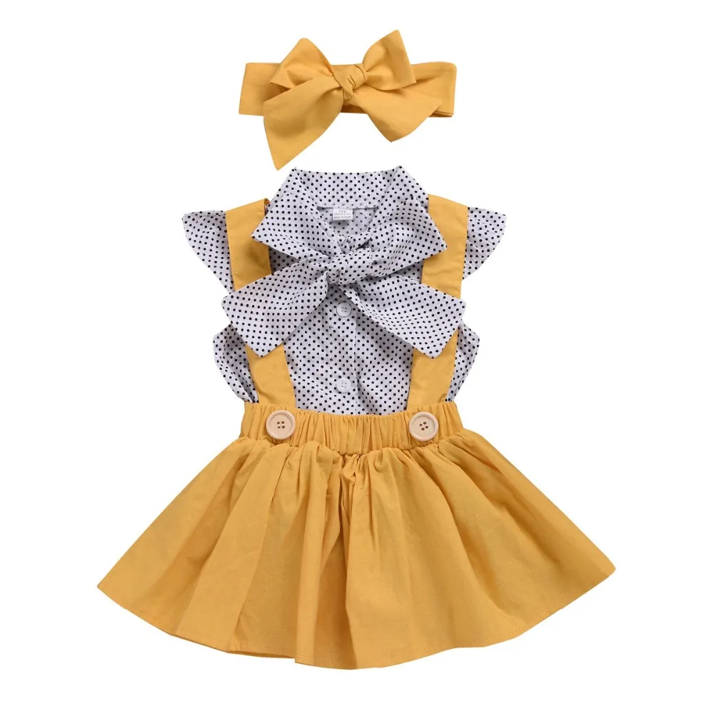 

baby girl clothes Children's skirt suit 2019 summer Korean version of the new baby gril polka dot bow strap skirt suit