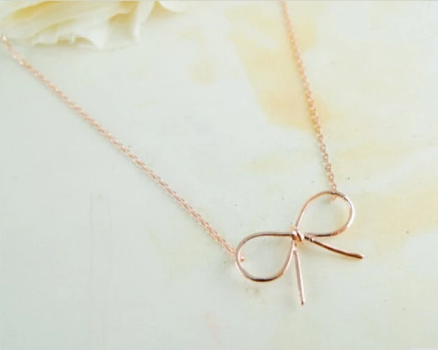 2015 fine jewelry gold herringbone necklace chain butterfly for girls silver ribbon with big bow C1530 | Украшения и аксессуары