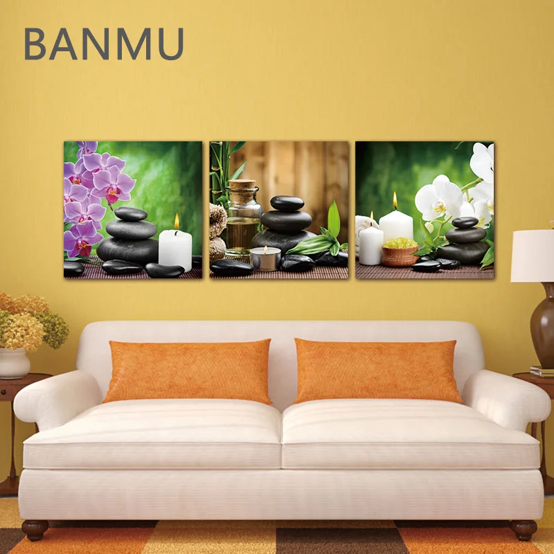 Без рамки 3 панели фиолетовые цветы свеча Canvas картина большие HD настенные