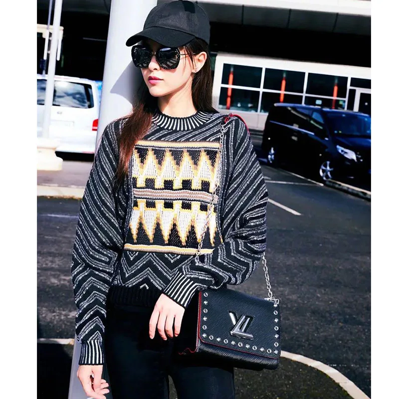DESCHANDL для женщин Джемперы Дамы Радуга свитер геометрические узоры Женский
