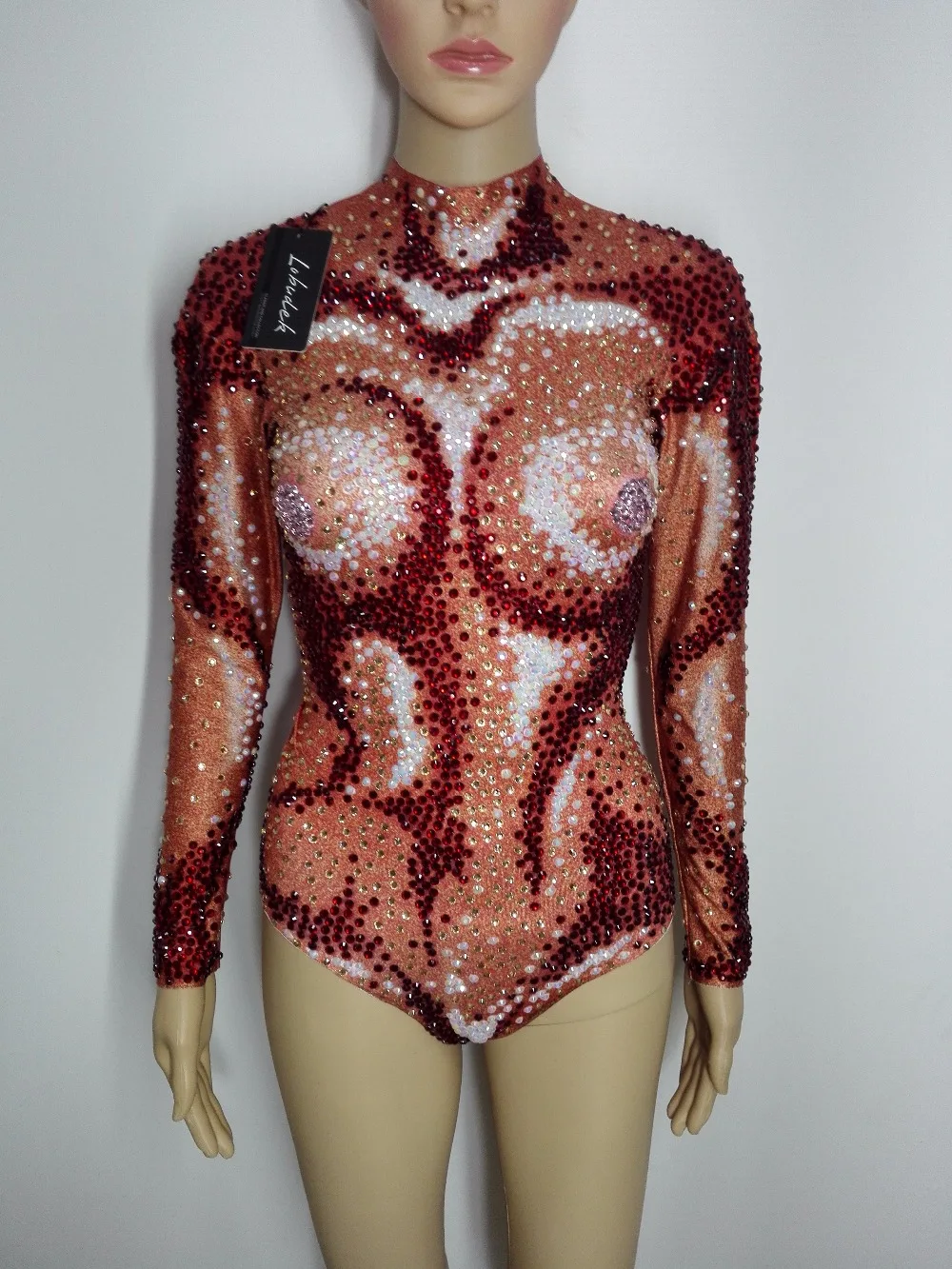 Боди со стразами красное блестящее с высокой вилкой|sexy full bodysuit|full bodysuitfull female bodysuit