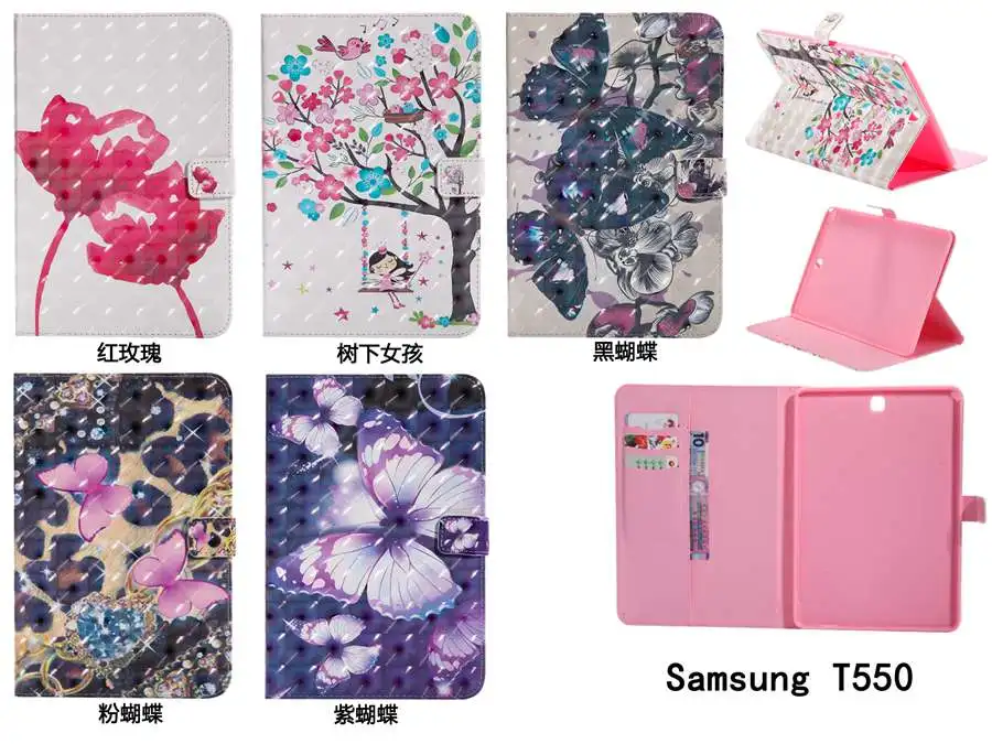 3D перо окрашенные из искусственной кожи чехол для samsung Galaxy Tab A 9,7 SM-T550 T555 P550 P555 9,7 дюймов планшет защитный Чехол+ пленка+ ручка
