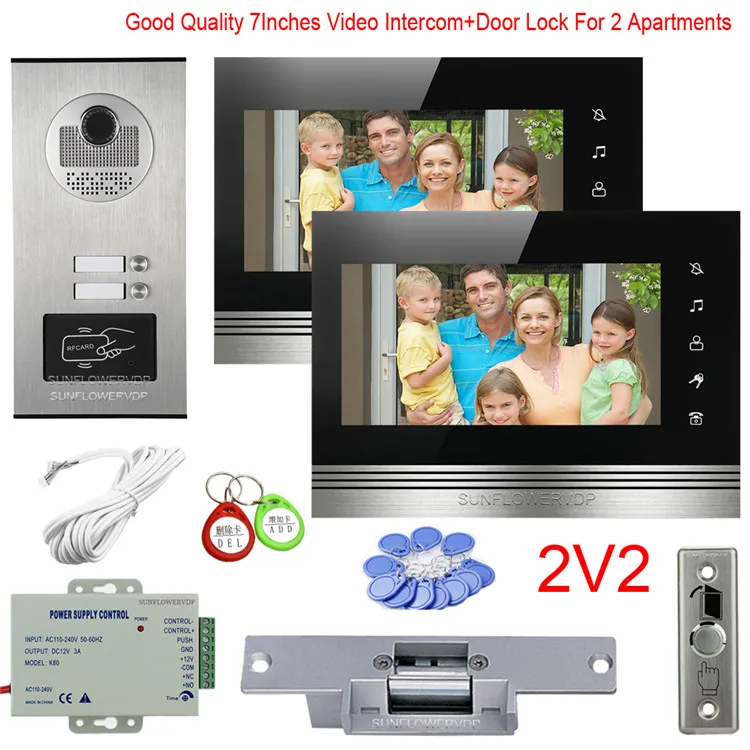 

For 2/3/4/6 Different Apartments Home Intercom Electronic 7Inches Color Monitor Video Phone Door Bell With Electric Door Lock