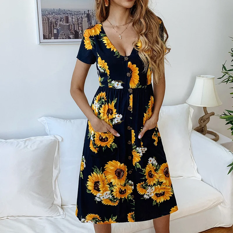 Женское платье с цветочным принтом Lossky повседневное длинное пляжное треугольным