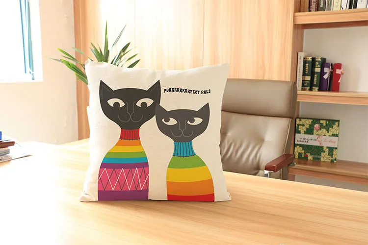 Наволочка из хлопка и льна с персональным принтом животных мультяшных кошек