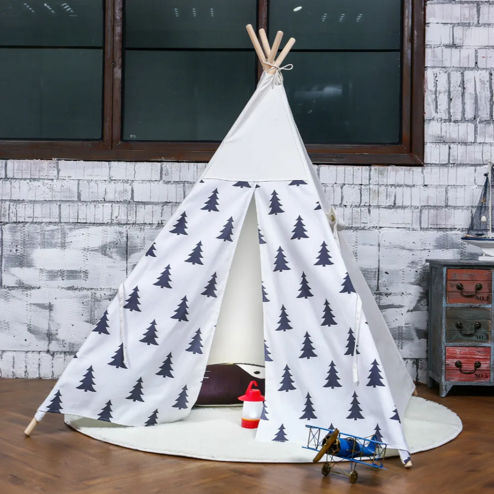 Детская палатка Tipi с черным деревом игровой домик для детей хлопок Wigwam холст