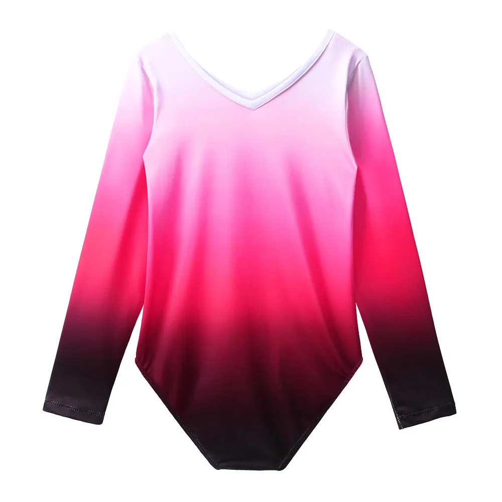 BAOHULU Ballet Leotard Long Sleeve Dance Wear Gradient Red Color Gymnastics Leotard For 3-14 Years Girls Ballet Leotards Dress