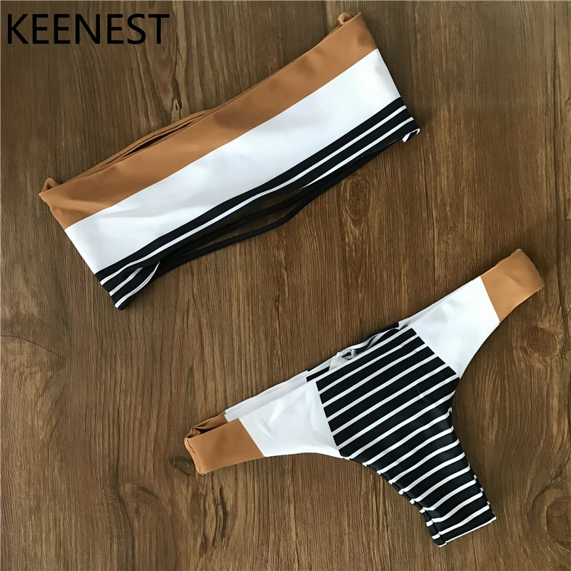 Комплект бикини KEENEST женский в полоску купальный костюм пляжная одежда с