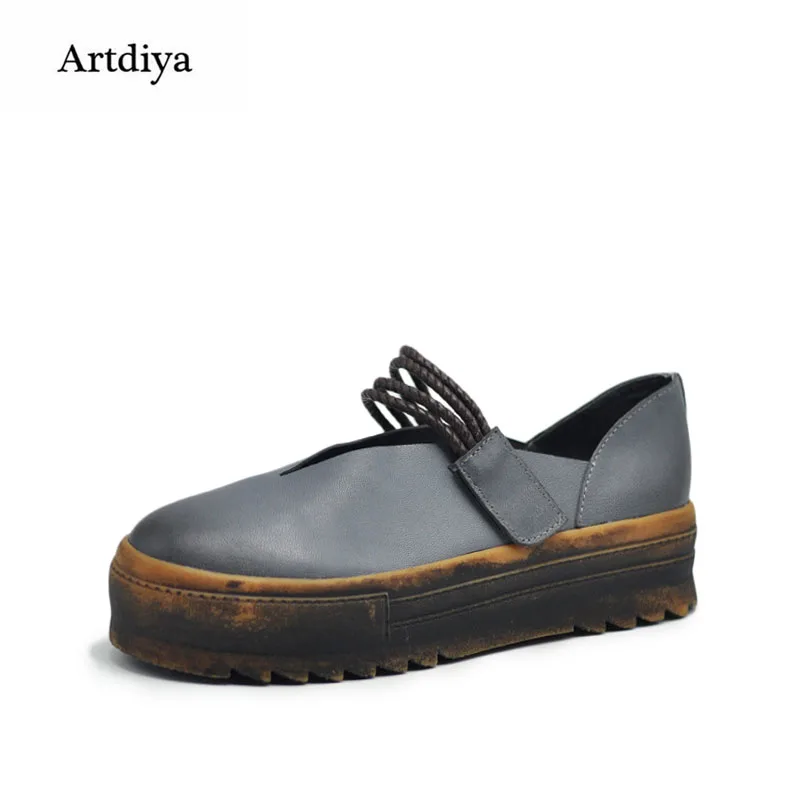 Artdiya Original Art Thick Sole Shallow Mouth Women Shoes 2018 Spring New Handmade Genuine Leather Waterproof 806-6 | Обувь