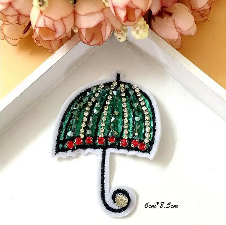 Блестками зонтик патч для одежды шитье на горный хрусталь бисерная аппликация