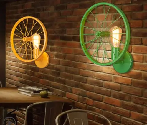 Retro wall lamp loft creative personality restaurant bar American country wrought iron industrial wind lamps wheel lights | Лампы и
