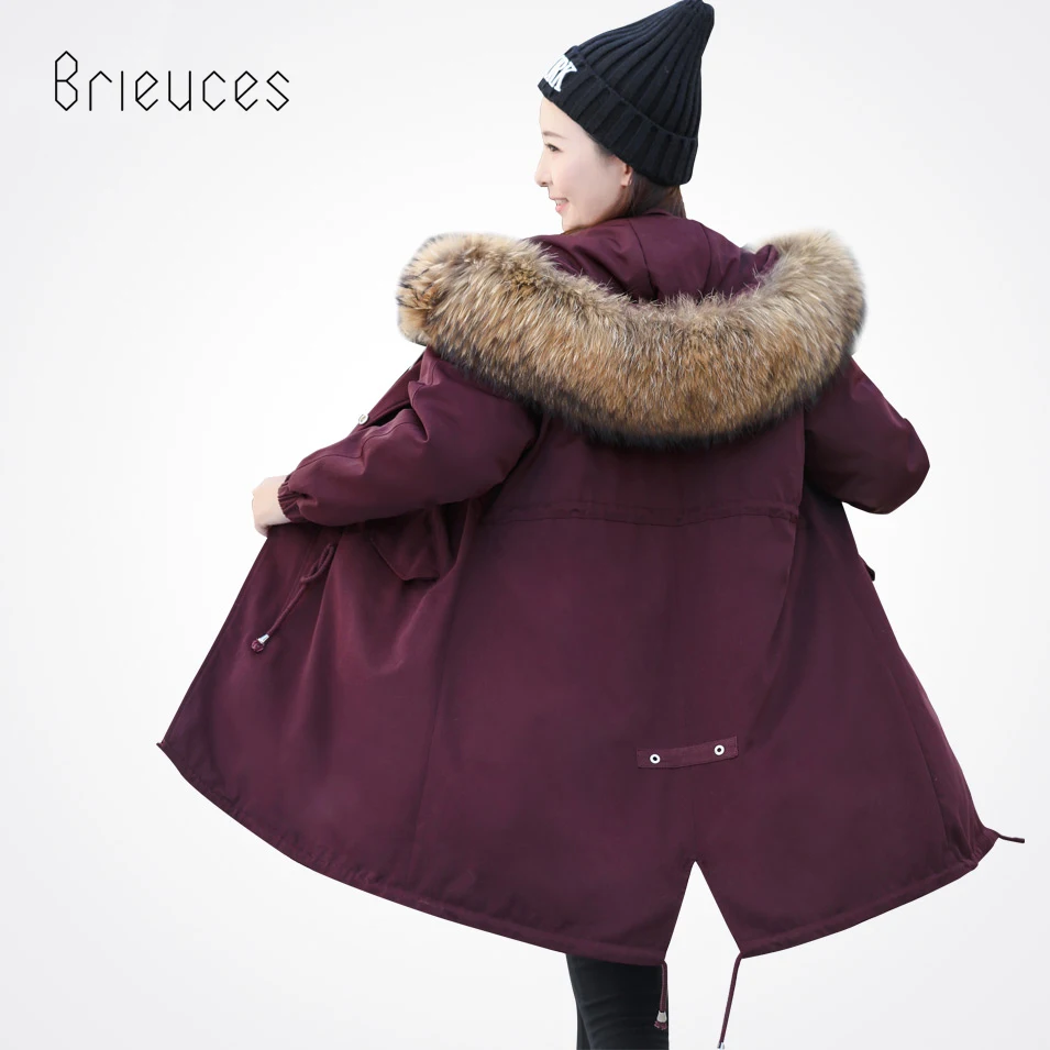 Brieuces 2018 зимняя куртка женская меховая парка с длинным капюшоном пальто зимнее