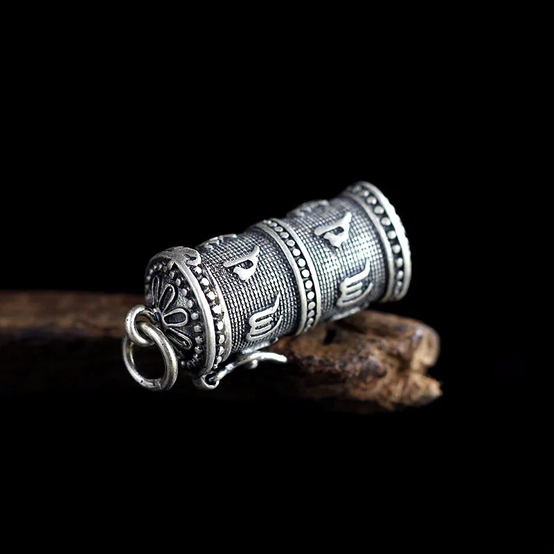 

Tibet Mantra Hock Black Box Sterling Silver 925 Pendants Original Buddhism Design Thai Silver Necklaces Retro