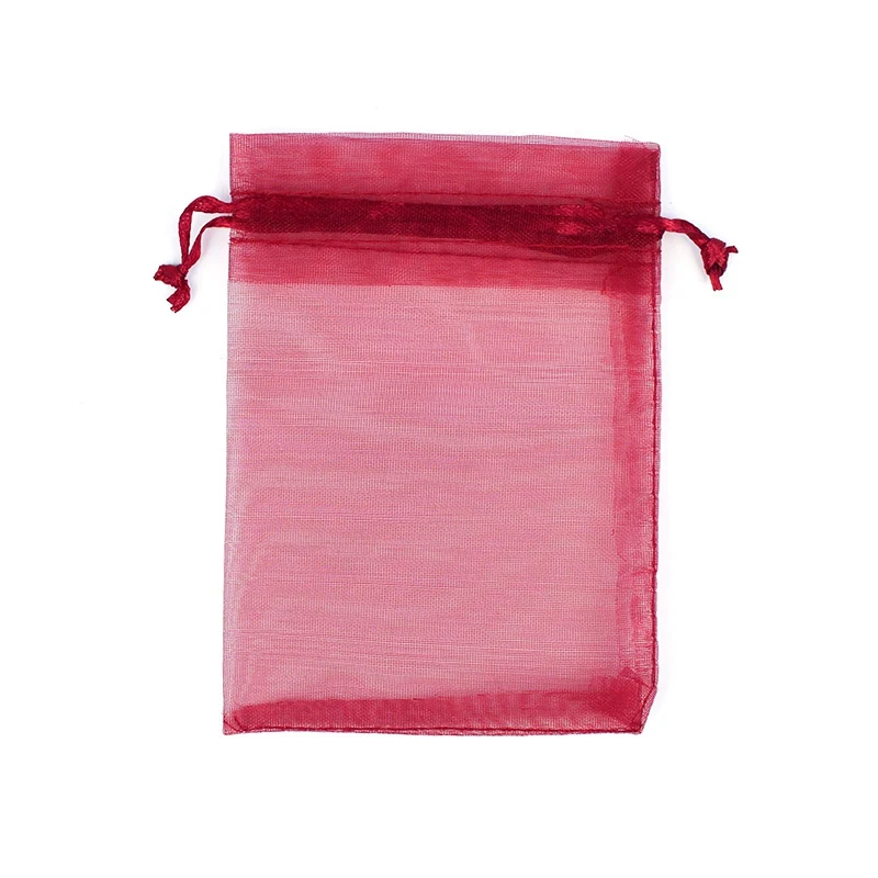 50 шт., 21 цвет, 7X9, 9X12, 10X15, 13X18 см, сумки из органзы, Подарочная сумка, пакеты для упаковки ювелирных изделий, могут быть изготовлены с логотипом на заказ - Цвет: Derk Red