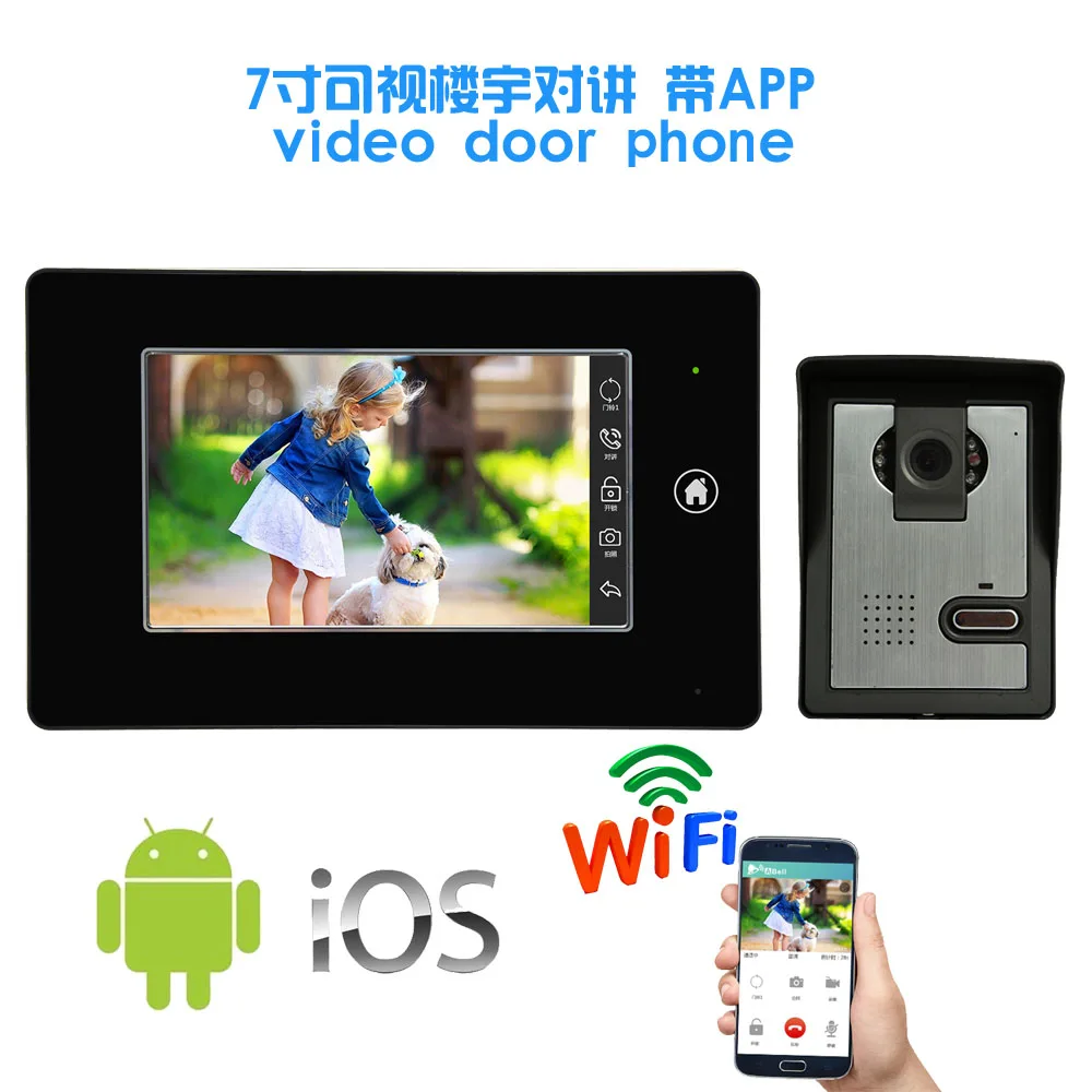 Nieuw product 7 inch monitor draad Video deur telefoon met WIFI APPs cellphone controle Functie security camera deurbel voor thuis