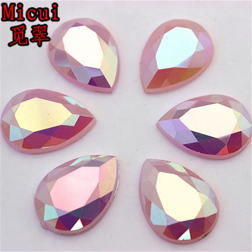 Pink Micui 100 шт 10*14 мм 13*18 мм смешанные цвета опал AB Кристалл Капли Стразы плоская задняя сторона клей стразы кристаллы акриловые камни ZZ1/2 - Цвет: Pink