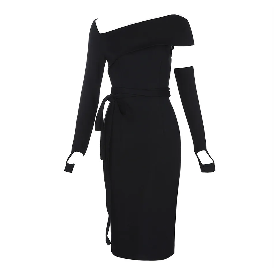 EWQ / 2018 New Summer Women Dress Slash Neck Sashes Sexy Bodycon Elegant Celebrity Party Black Dresses Wholesale FQ928 | Женская одежда