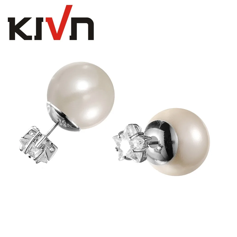 KIVN Fashion Jewelry Pentagram 8mm CZ Stud Wedding Bridal Double Sided Simulated Pearl Earrings for Womens Girls Birthday Gifts | Украшения