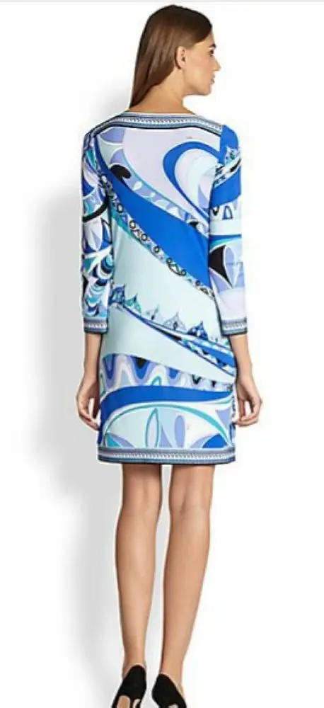 Женское платье с длинным рукавом [EFATZP] синее до колен и надписью шелковое