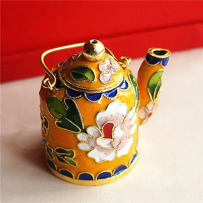 handle pot yellow Милая китайская перегородчатая эмаль мини чайник украшения ручной работы плода медные филигранные эмали домашний декор горшок ремесла подарок - Цвет: handle pot yellow