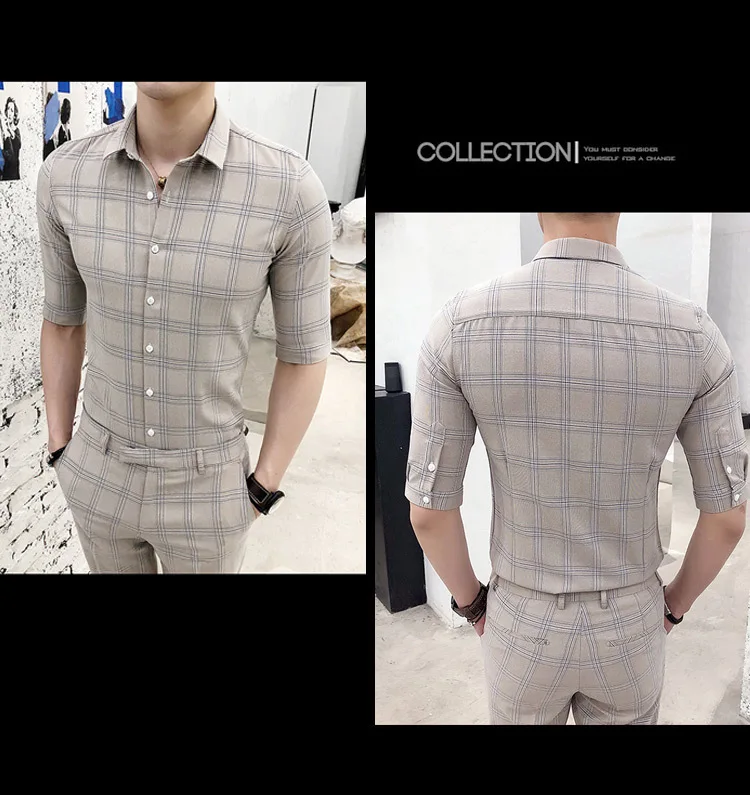Однобортный костюм, летний костюм, Mariage Homme, серый, хаки, клетчатый костюм, комплект, Smoking Uomo Trajes De Hombre, костюм Homme