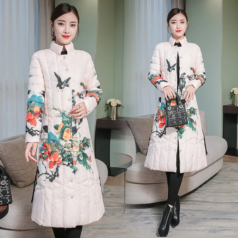 Женское длинное пальто больших размеров стеганые куртки ретро зимняя куртка для