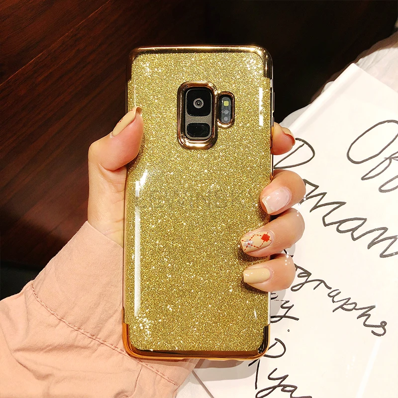 Покрытие блеск Чехол для samsung Galaxy A7 A750 S9 S8 J4 J6 A6 плюс A8 S6 S7 Edge Note 9 8 A5 A7 J7 Prime J5 чехол - Цвет: Golden