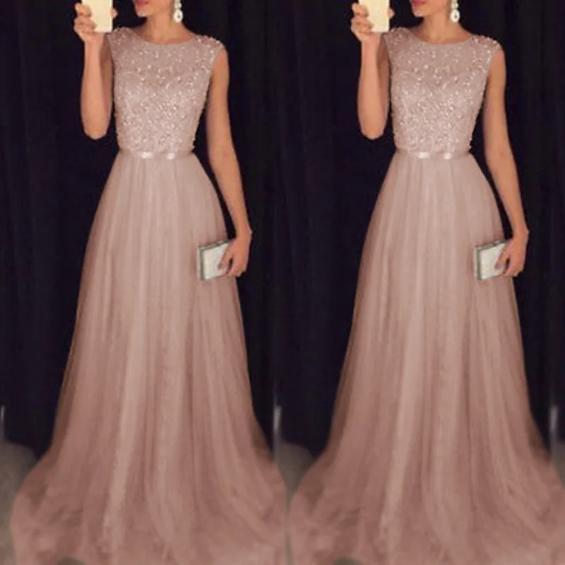 Vestido Fiesta Largo, платье для выпускного вечера, новинка, элегантное платье с круглым вырезом, без рукавов, с блестками, длинное свадебное платье, Vestido Lentejuelas Largo