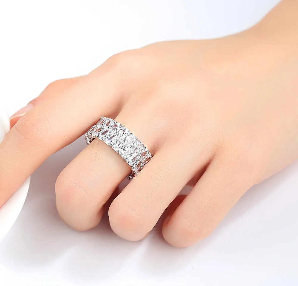 

Luxury Female White Crystal Stone Ring Classic Silver Color Love Engagement Ring Vintage Bride Geometry Wedding Rings For Women