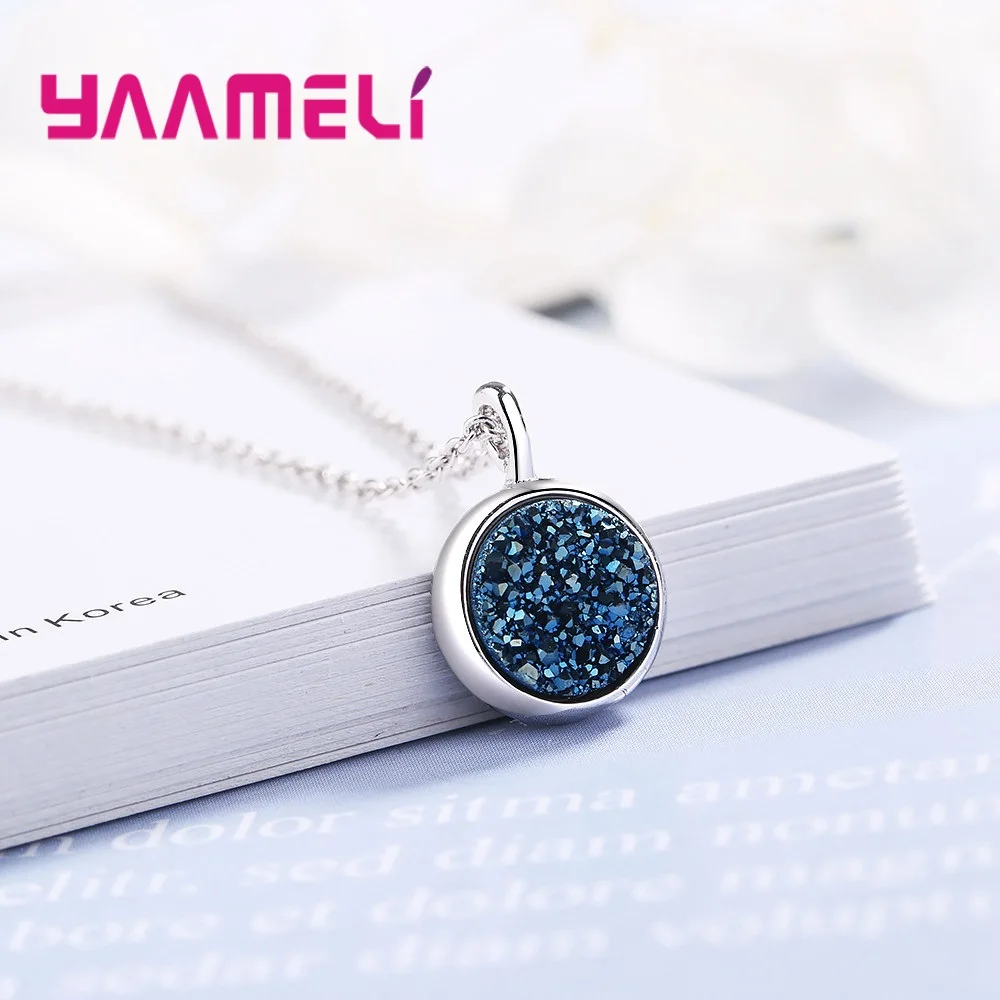 Vintage Retro Blue Glass Necklaces 925 Sterling Silver Shining Pieces AAA Cubic Zircon Stone Pendant Women Female Gift Jewelry | Украшения