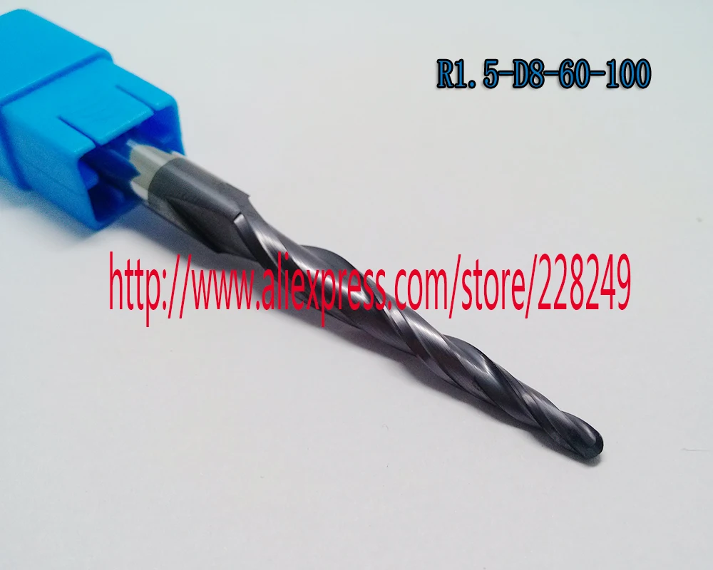 1 шт. R1.5 * D8 60 100L 2F HRC55 вольфрамовые твердосплавные конические сферические Концевые