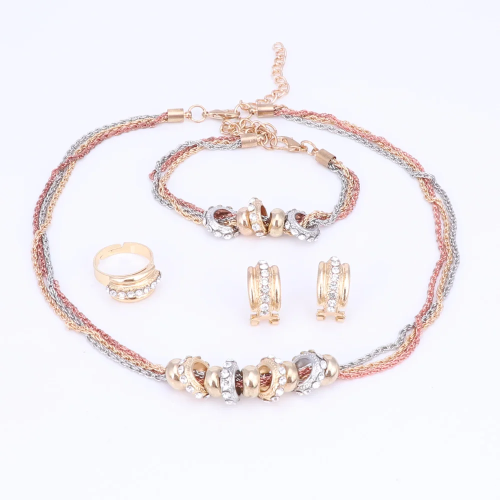 Свадебные золотые 3 цвета колье с изысканными кристаллами ювелирные наборы