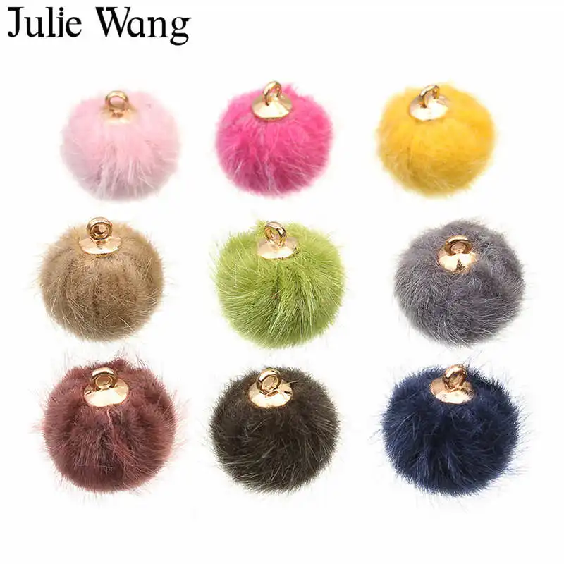 Julie Wang 12 шт сплав + имитация меха норки круглые Шаровые Подвески ожерелье серьги