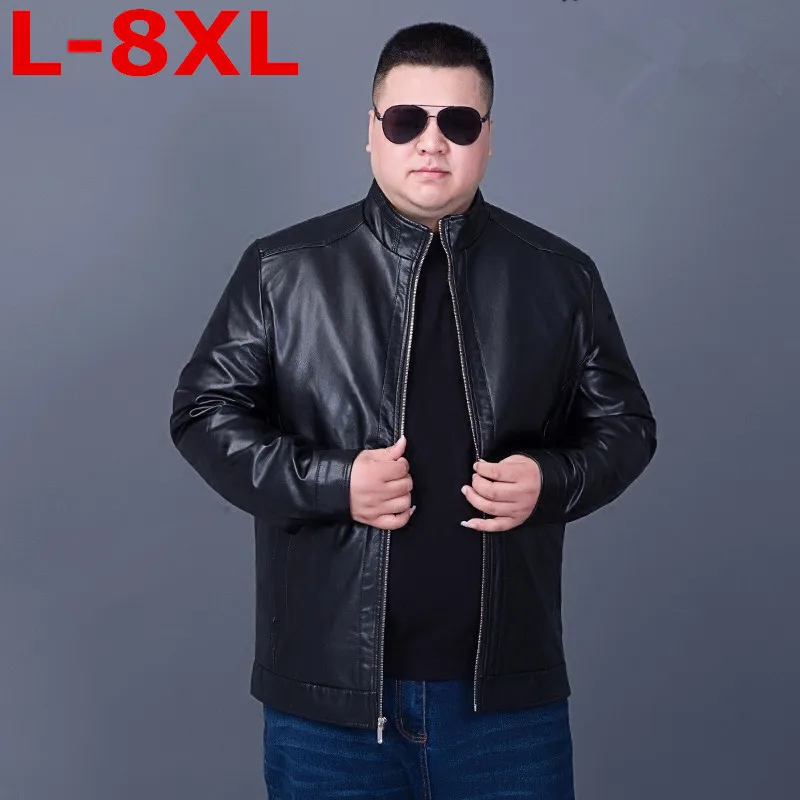 Мужские кожаные мотоциклетные куртки большого размера 8XL7XL мужская кожаная