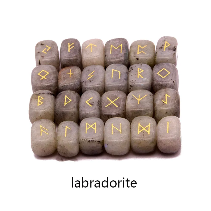labradorite 25 шт. натуральный камень, с резьбой руны викингов амулет набор рейки руник алфавитов Исцеление Кристаллы кварц гадание камни ювелирные изделия - Окраска металла: labradorite