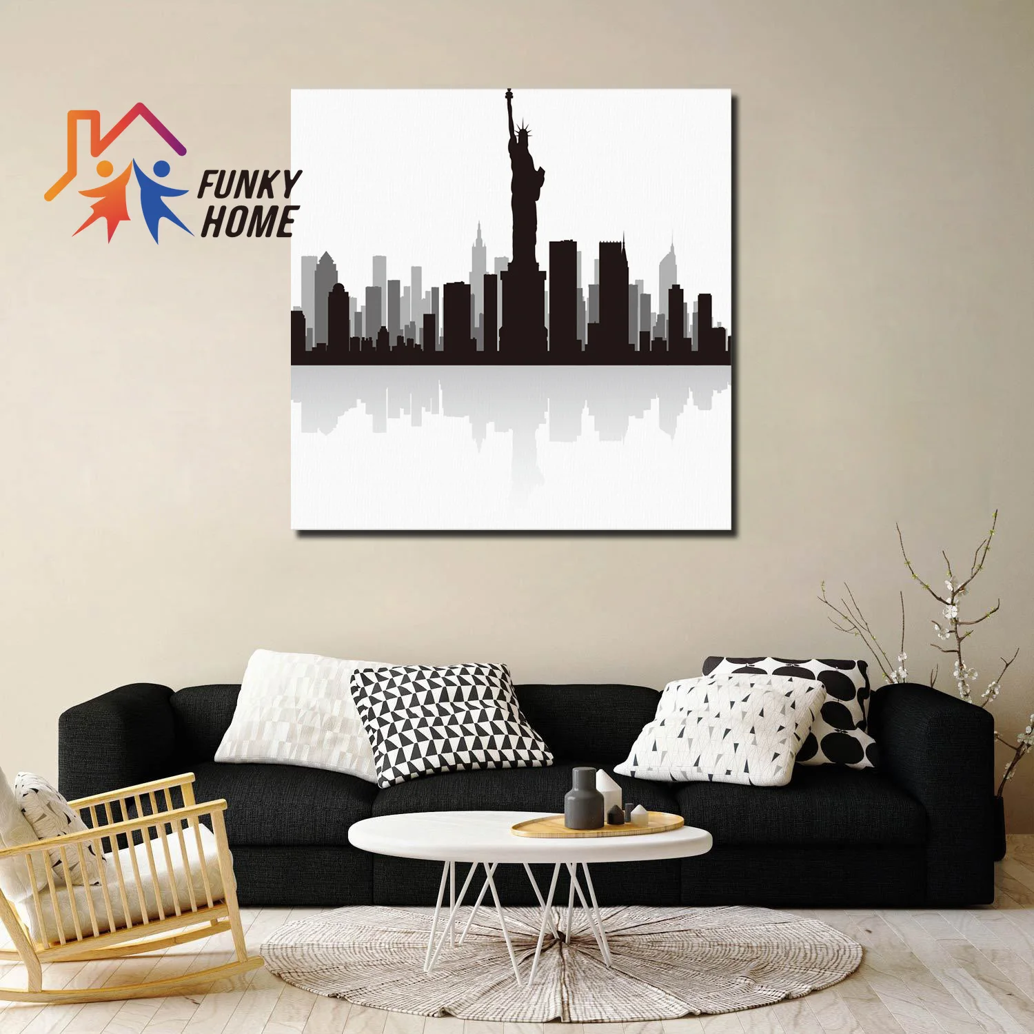 FunkyHome пейзаж холщовая живопись Новый горизонт береговая линия бизнес-город