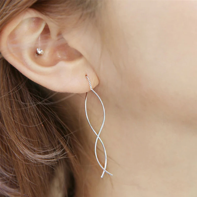 2018 Hot Simple Spiral Wave Thin S Shaped Ear Line Long Drop Dangle Earrings for Women Fashion Jewelry Pendientes Brincos | Украшения и