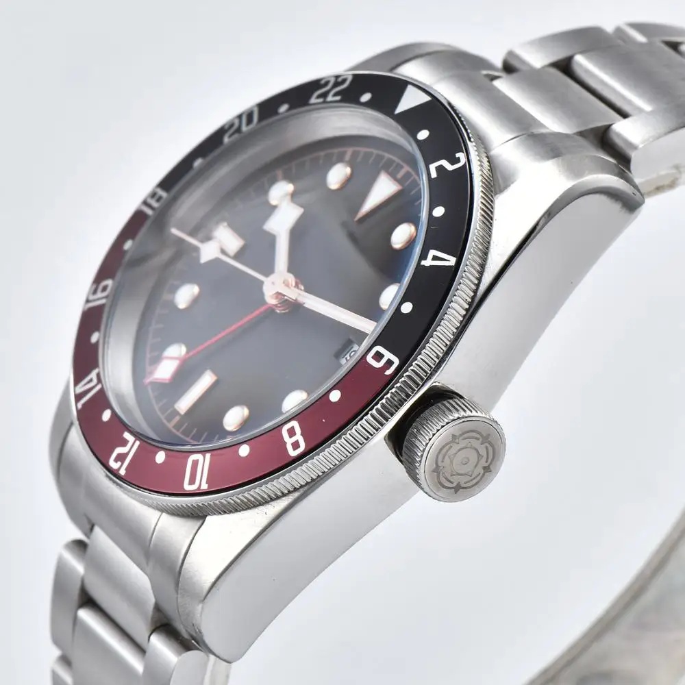 Мужские автоматические часы GMT 41 мм светящиеся руки сеть стальной чехол