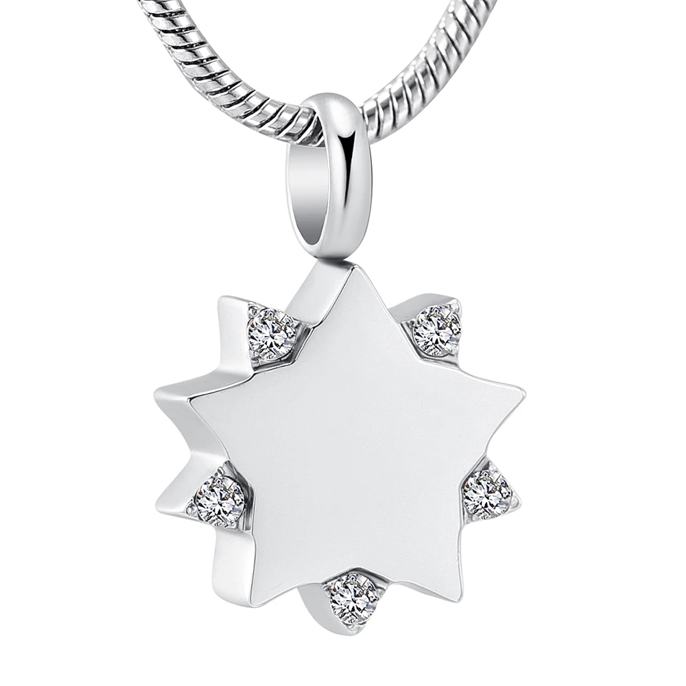 

IJD10931 Engravable Stainless Steel Star Cremation Necklace With Clear Zircon Keepsake Memorial Urn Jewelry Pendant For Ashes