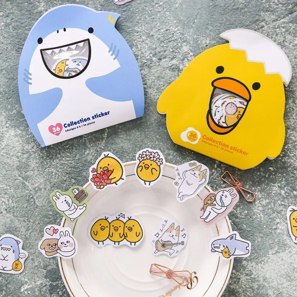 36 шт. детские наклейки с животными и акулами|Канцелярские наклейки| |