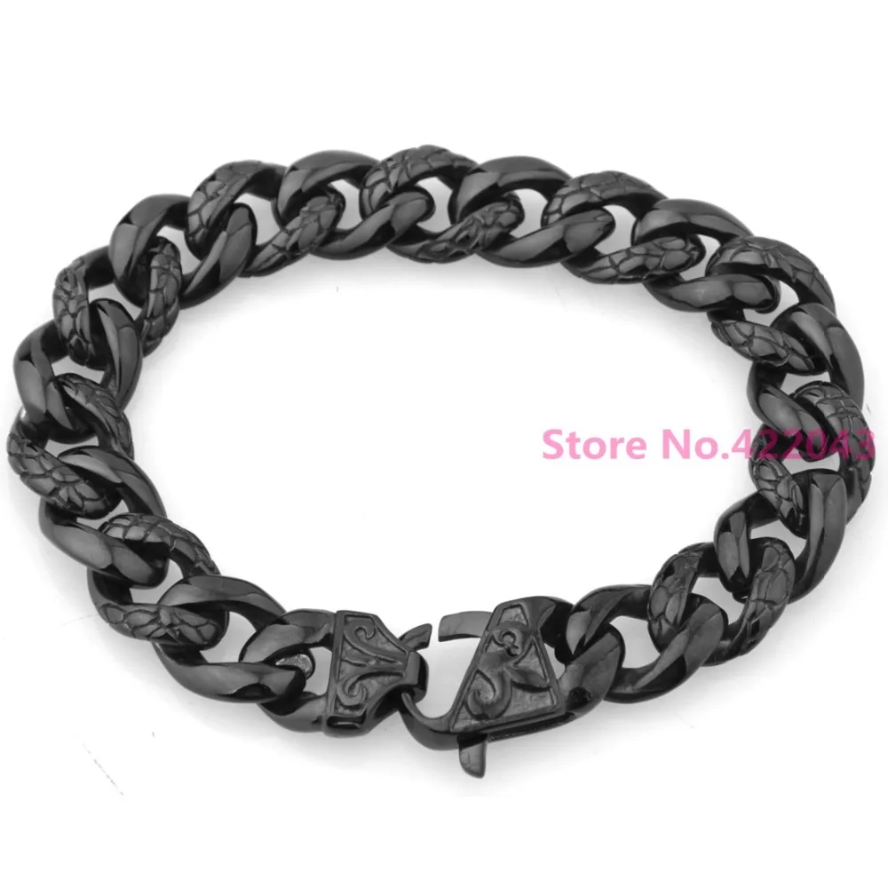 

New Arrival 13mm 316L Stainless Steel bracelet Black Tone Curb Cuban Link Chain Mens Boys Fashion Bangles Bracelet 8.66"