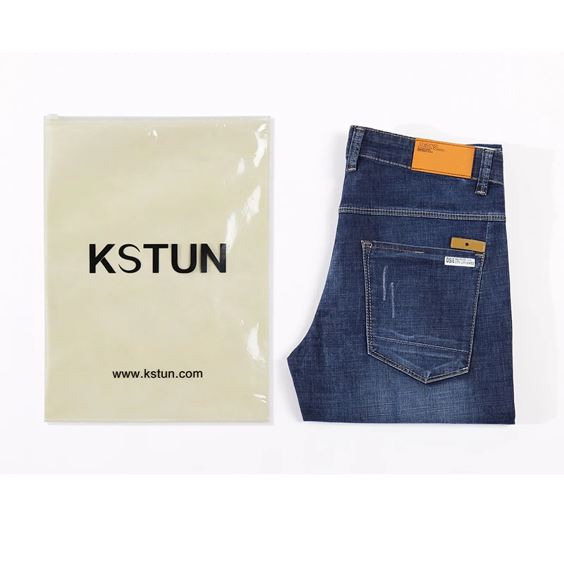 

KSTUN Jeans Men Slim Straight Stretch Blue Summer Thin Regular Fit Casual Pants Cotton Men's Clothing Trousers Male Jeans Hombre