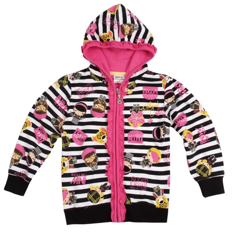 2014 F3425# 18m/6y NOVA kids wear coat girls printed super kawaii striped zip-up jacket hoodies brand |