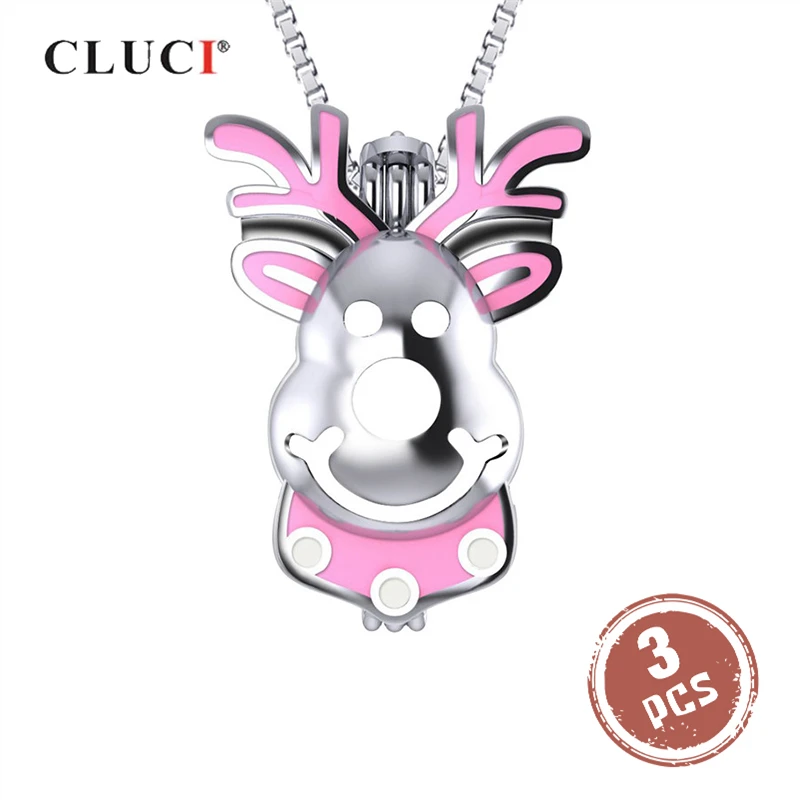 

CLUCI 3pcs Silver 925 Sterling Cage Pendant Christmas Reindeer Shaped Pendant Women Christmas Smile Reindeer Pendants SC348SB