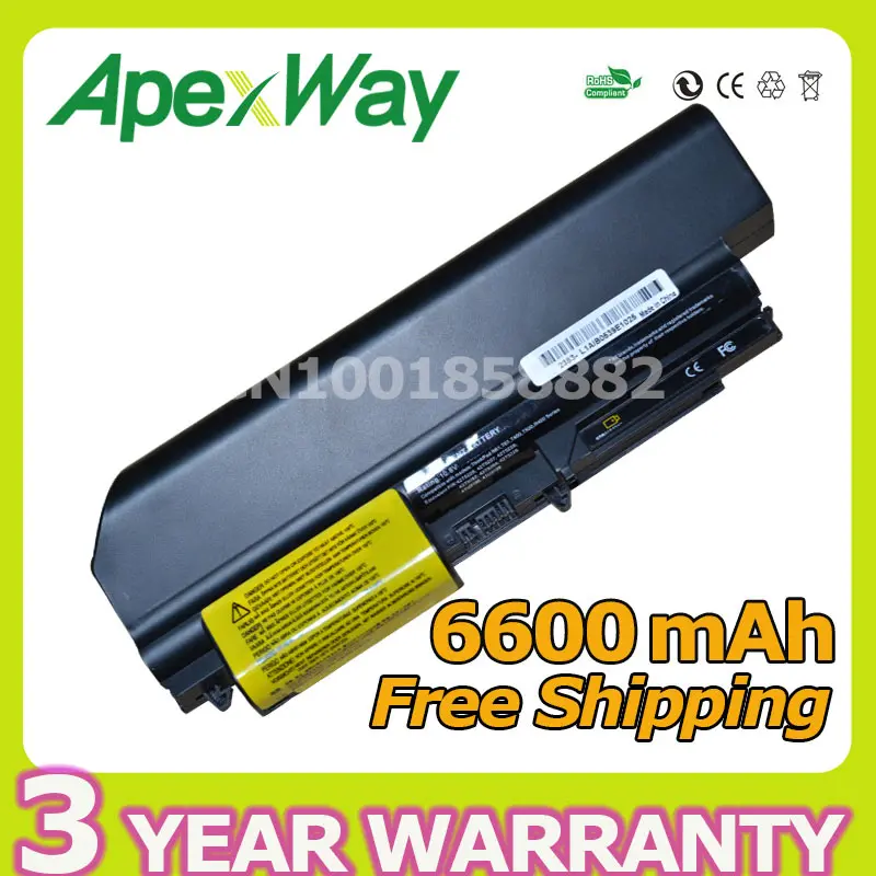 Высококачественный аккумулятор Apexway для ноутбука Lenovo T61 R61 6600 мАч 9 ячеек ThinkPad R400