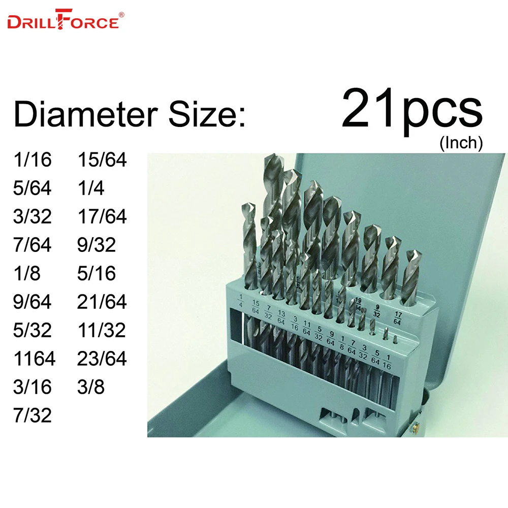 Drillforce 21 шт. 1/16 &quot 3/8&quot HSS Твист хром ручной сверло деревообрабатывающий набор
